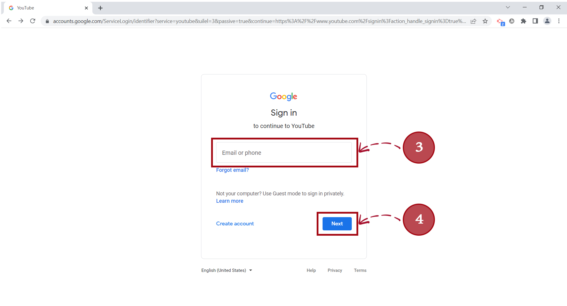 ขั้นตอนการ Login YouTube 3